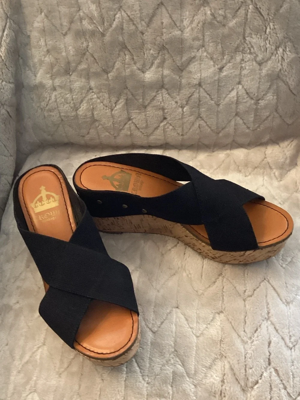 Crown Vintage Black Crisscross Cork Espadrille Wedges